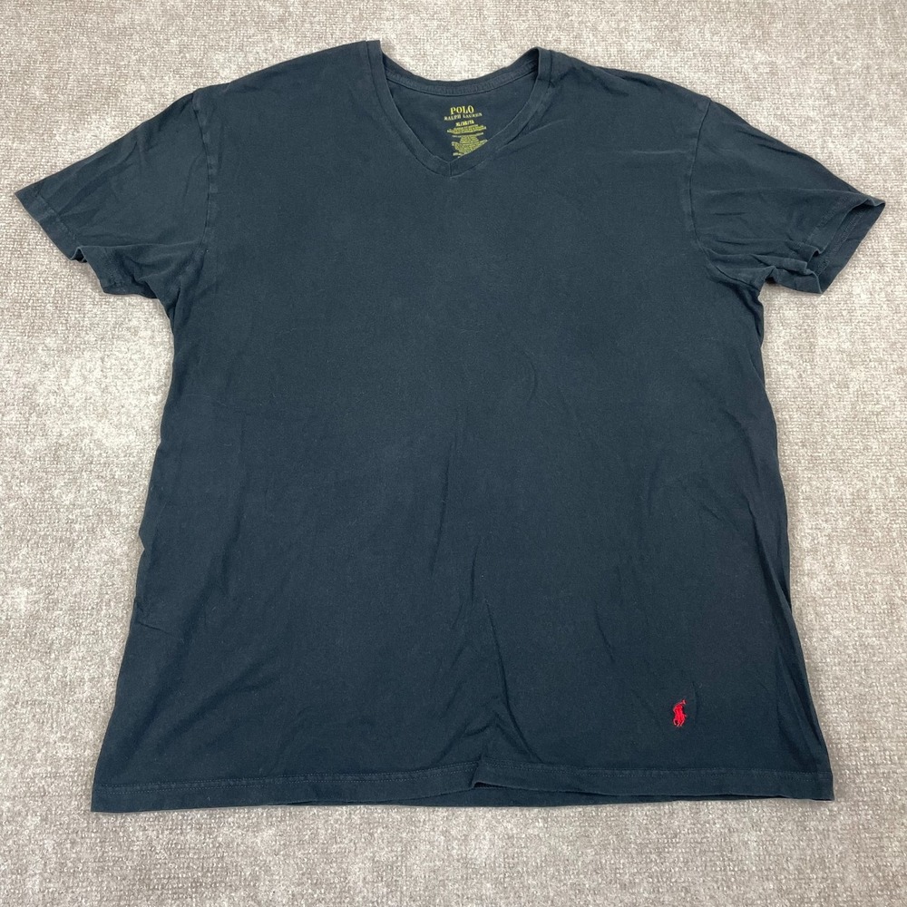 Polo Ralph Lauren T Shirt Mens XL Black Cotton Classic Fit Short Sleeve V Neck